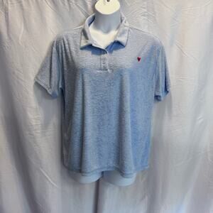 Peace Love World Light Blue French Terry Polo Shirt Red Embroidered Heart XL